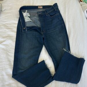Mother Ankle Cut frayed Blue Jeans